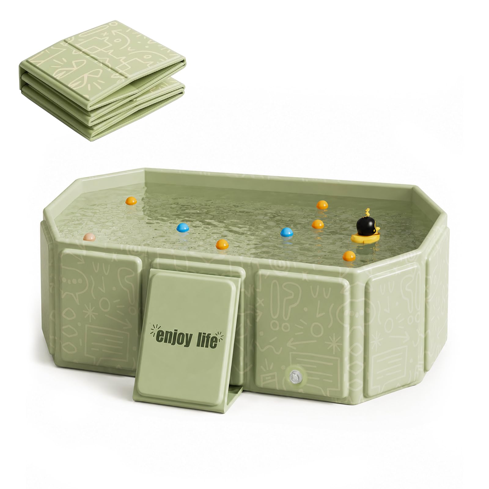 Faltbare Badewanne für Kinder, Tragbare Badewanne, Große Kleinkindbadewanne, Tragbares Duschbecken, Badewanne Kinder für 0-8 Jahre, Integrierte Badewanne mit Ablassschraube - Beige