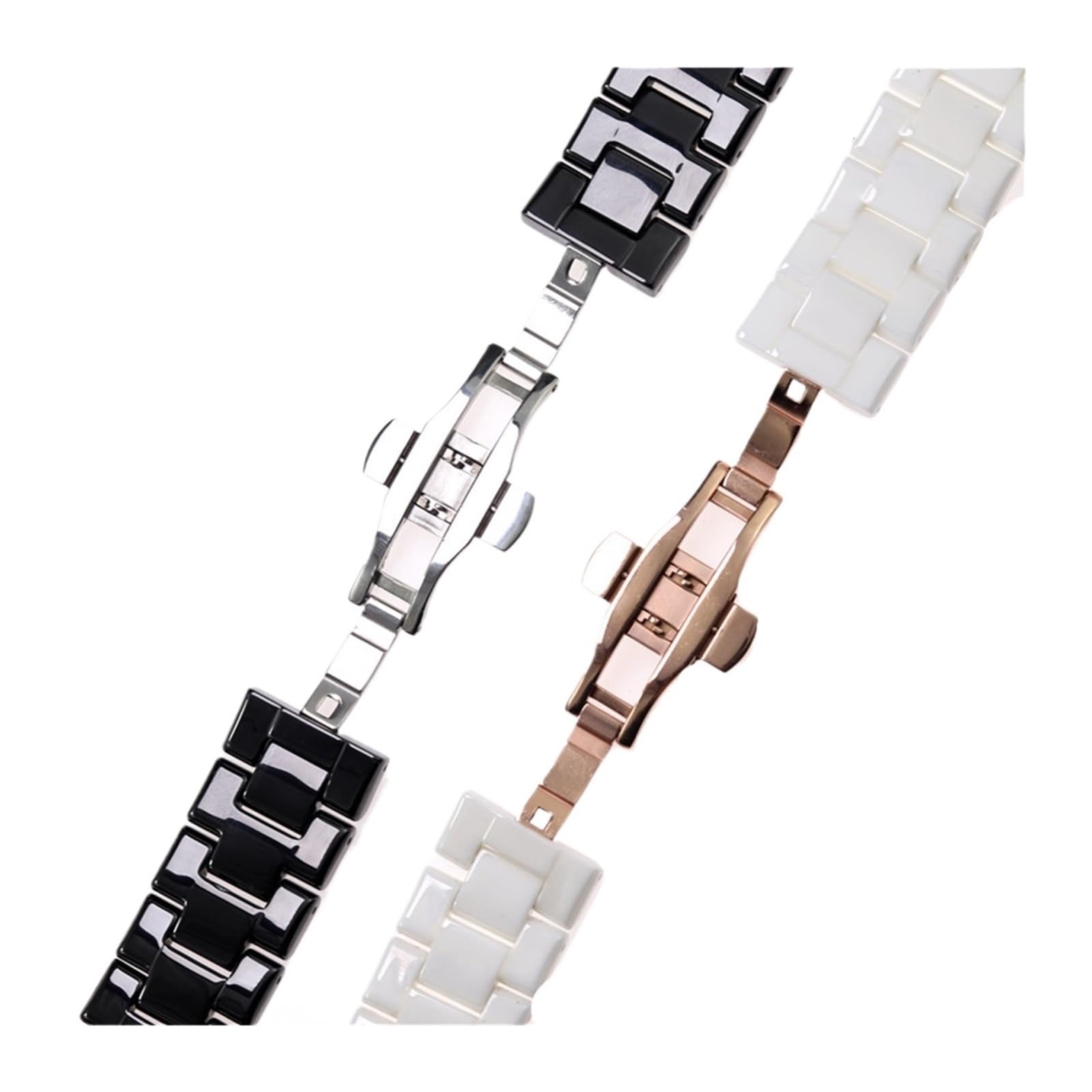 HMFANG 18mm 22mm Cinturino in Ceramica Compatibile con Orologio Armani AR1400 AR1410 AR1402 AR1401 Uomo Donna Cinturino Cinturino Nero Pulsante Farfalla Bianca