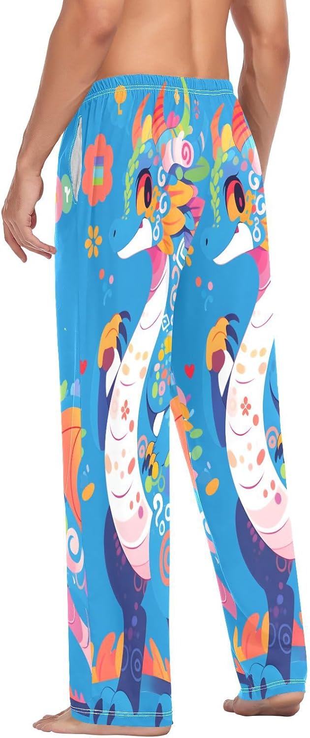 ALAZA Cute Dragon Cartoon Men's Pajama Pants Men Cotton Pajama Bottoms with Pockets, S