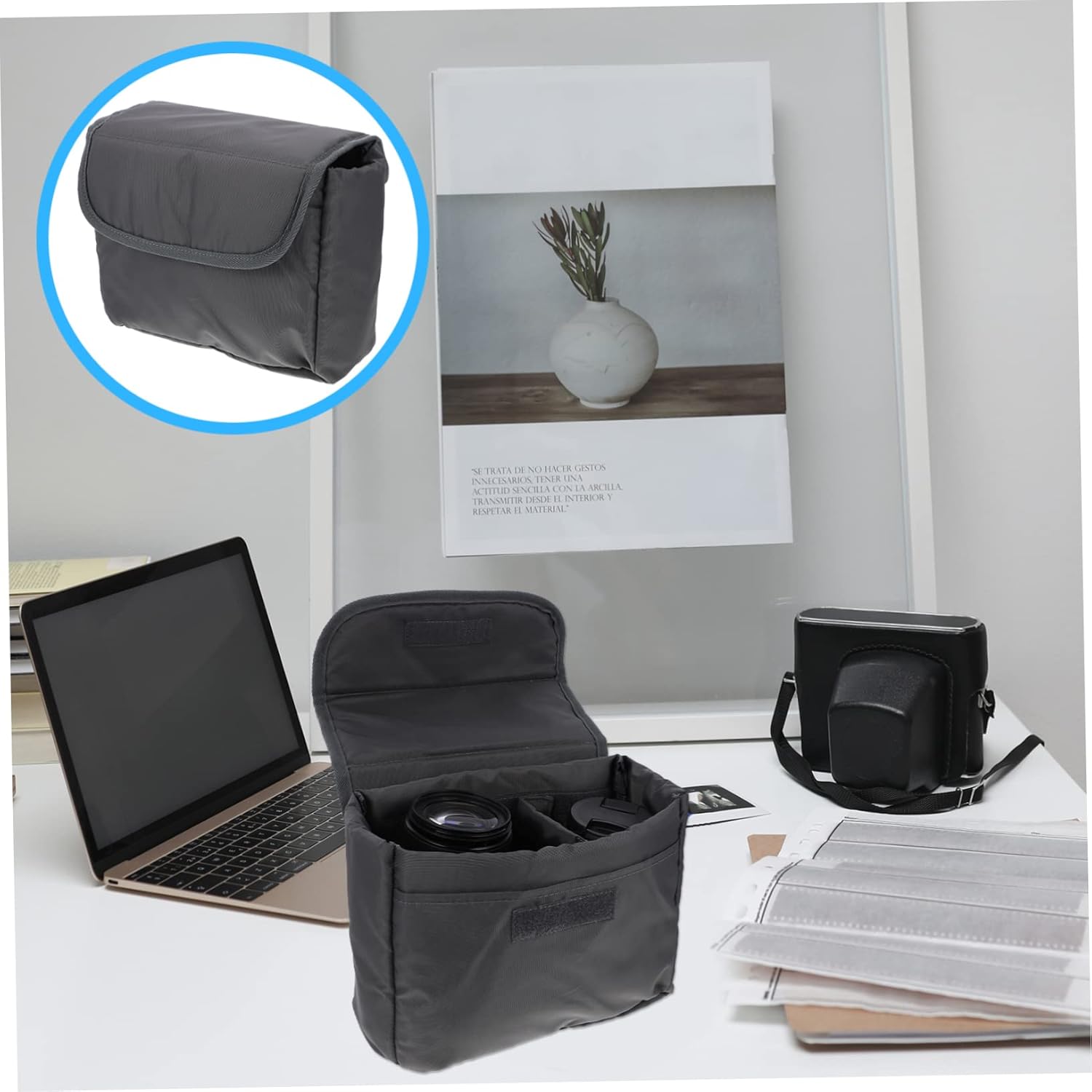 SUPVOX Padded Camera Bag Insert Compact Foldable Camera Case for Dslr Lens Protection Fits Backpack Messenger Bag