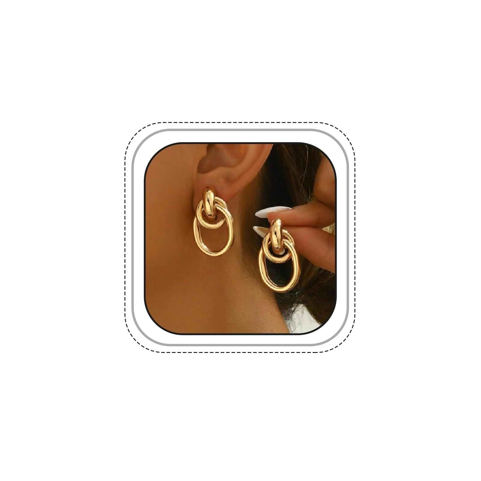 Chunky Gold Circle Oval Drop Earrings for Women Trendy Y2k Jewelry Metal,silver,simple,hollow,geometric,lightweight,glossy,statement,gifts,daily,party,streetwear,office,prom,banquet,punk,rock
