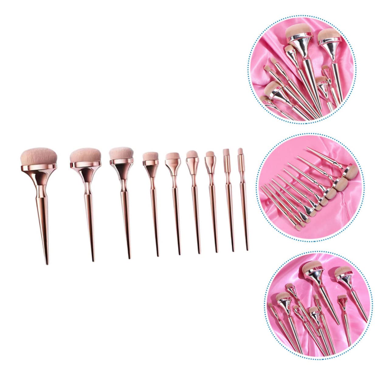 Set di Pennelli Trucco 9 Pezzi Manico Dorato Elettroplaccato | Set Beauty Professionale, Fibre Artificiali e Abs, Adatto per Regalo San Valentino, Festa della Mamma e Natale
