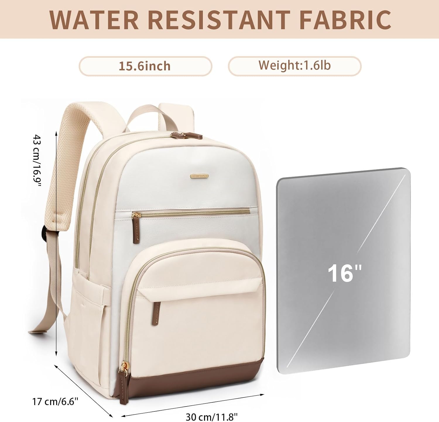 TENSTAR Laptop Backpack for Women, Computer Backpack Fit 16 Inch Notebook, Large Capacity College Backpack Bookbag Casual Daypack for Travel, Apricot - Image 4