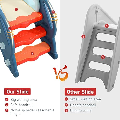 Miniatura 22 de Onasti Tobogán infantil para niños pequeños de 1 a 3 años de edad, tobogán de plástico para interiores y exteriores, juego independiente con aro