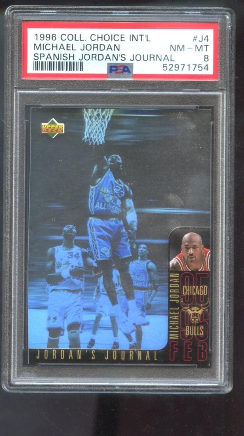 1996 Upper Deck Collector's Choice International Spanish Jordan's Journal #J4 Michael Jordan PSA 8 Graded Basketball Card NBA Chicago Bulls Int'l Collectors