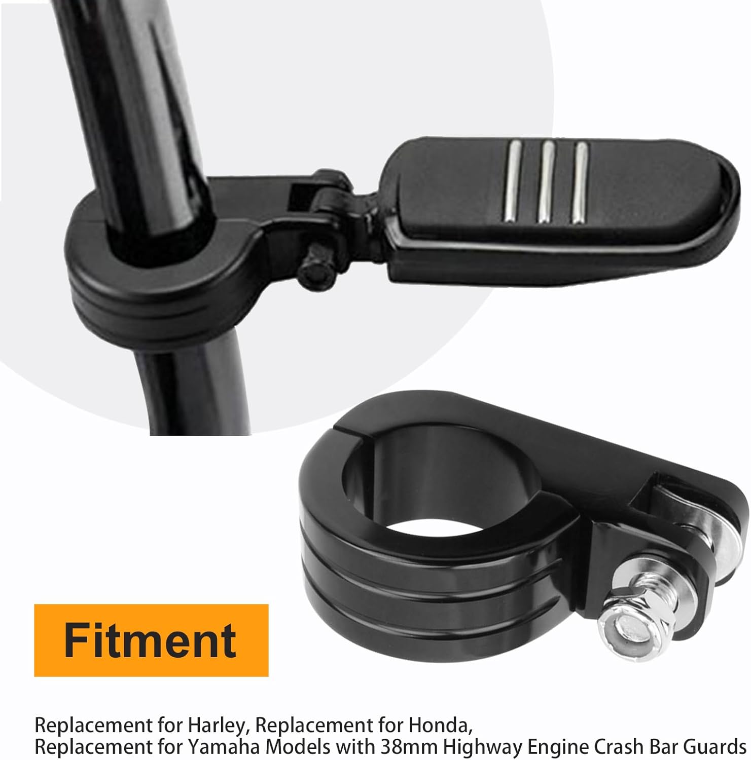 38mm Highway Bar Footpegs Clamps with 1 1/2" Crash Bar Footpeg Bracket 1.5" Engine Guard Foot Pegs Mount, Replacement for Harley Honda India Kawasaki Suzuki Yamaha