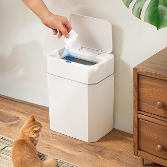 Porsima 4147 Silent Closure Trash Can with Motion Sensor Bathroom Kitchen Trash Can Bathroom Trash Can with Lid
