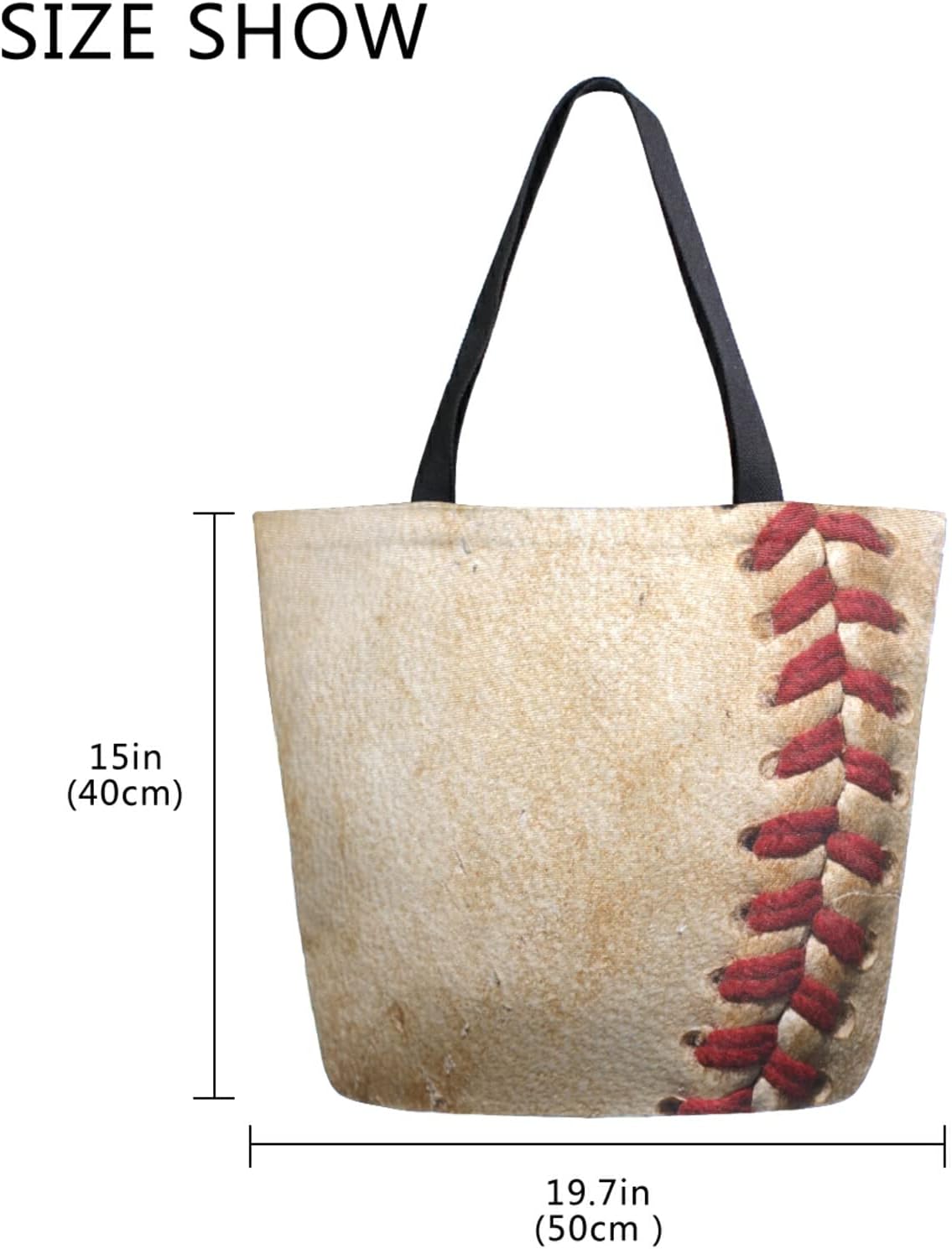ALAZA Retro Baseball Threads Canvas Tote Bag Large Women Casual Shoulder Bag Handbag,Shopping Grocery Cotton Bag Reusable,Multipurpose,Heavy Duty For Outdoors Weekender Travel - Image 6