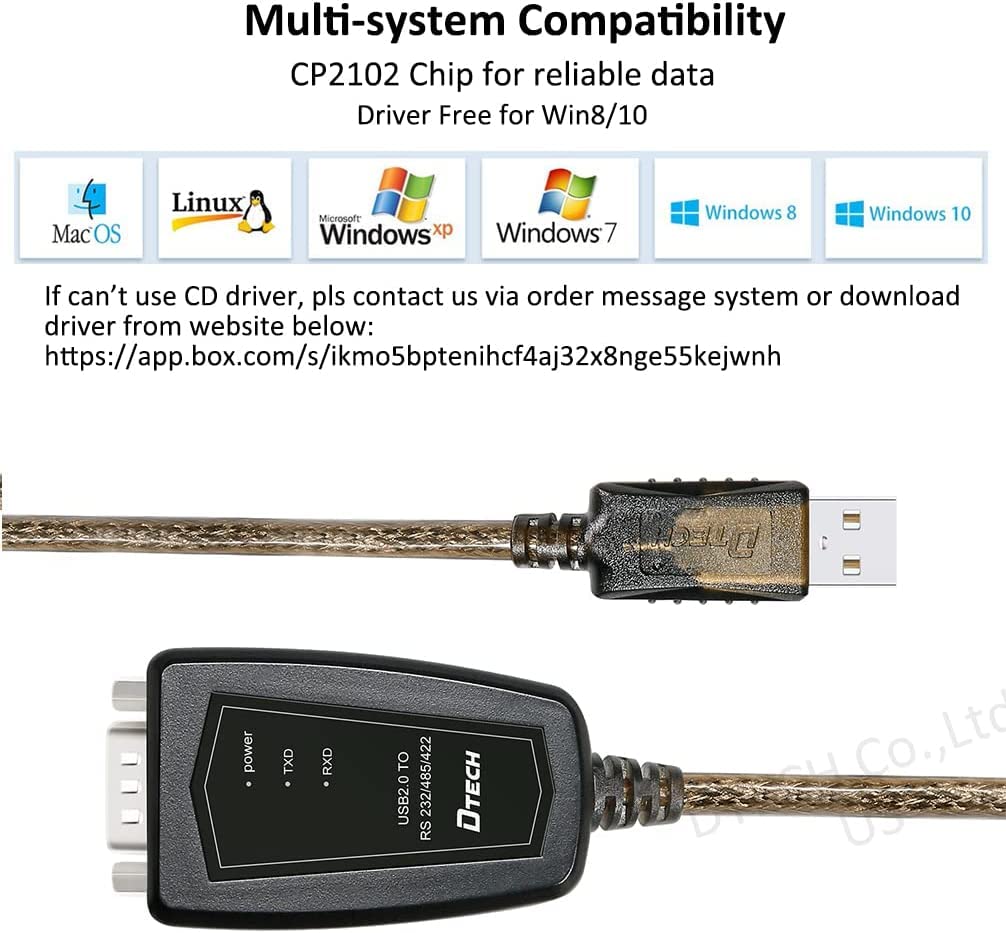DTECH 5ft USB To RS485/RS422 Converter Cable With CP2102 Chip - Plug & Play For Windows & Mac