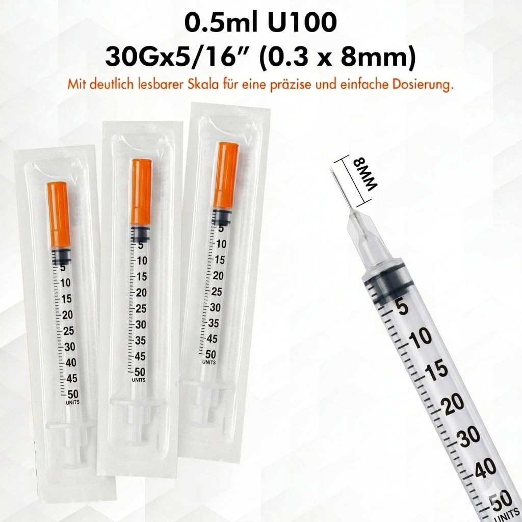 100 Stück 0,5ml U100 Plastiktube 30Gx5/16 (0,3 x 8mm) Mehrzweck-Messwerkzeuge, Einzeln verpackt