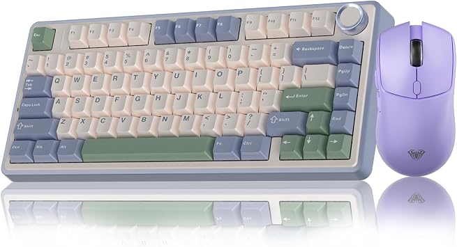 AULA Wireless Keyboard and Mouse Combo, F75 75% Mechanical Keyboards, Gasket Hot Swappable Custom Keyboard+SC580X Wireless Gaming Mouse Light Purple