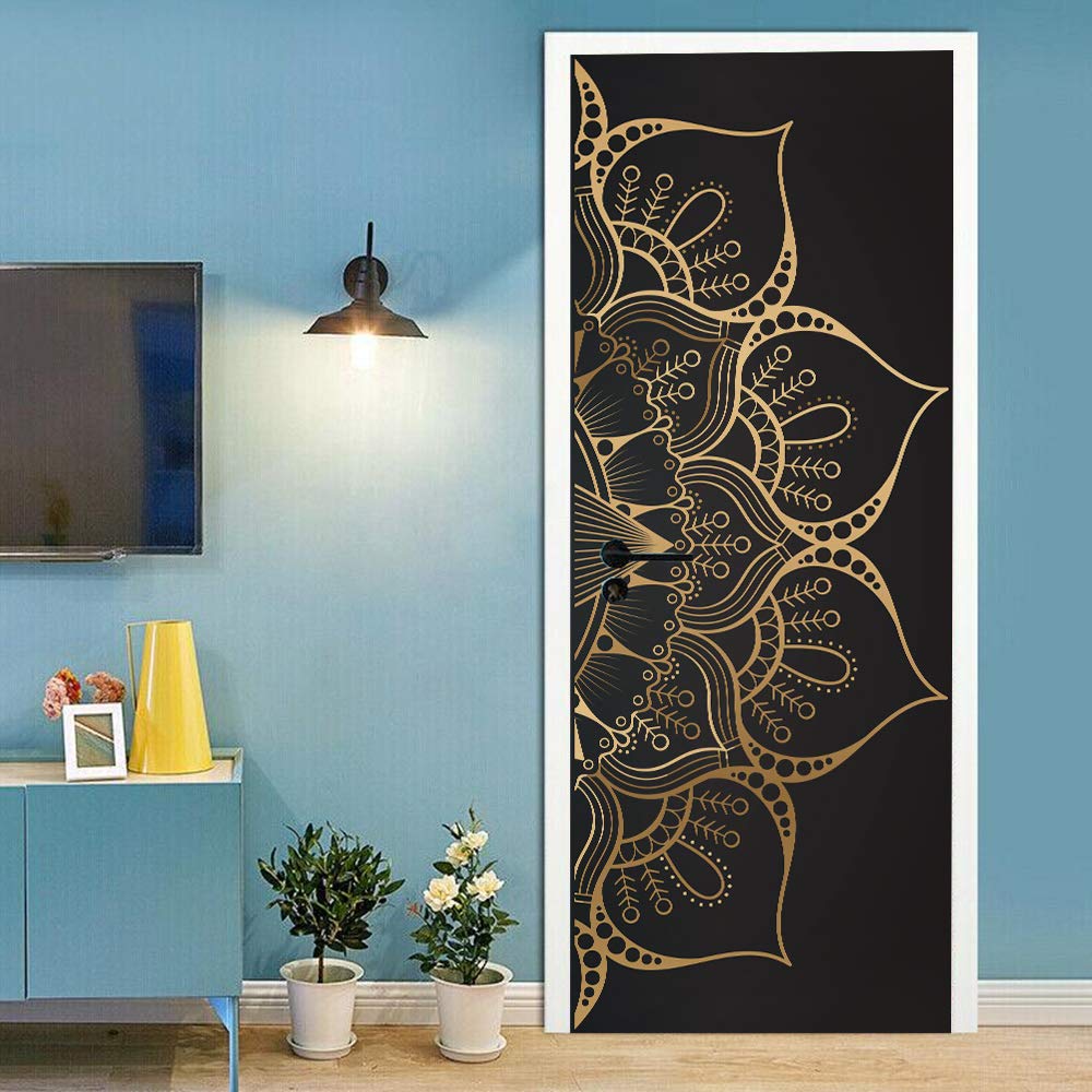 Sticker porte trompe l'oeil mandala pour créer un coin zen dans le salon