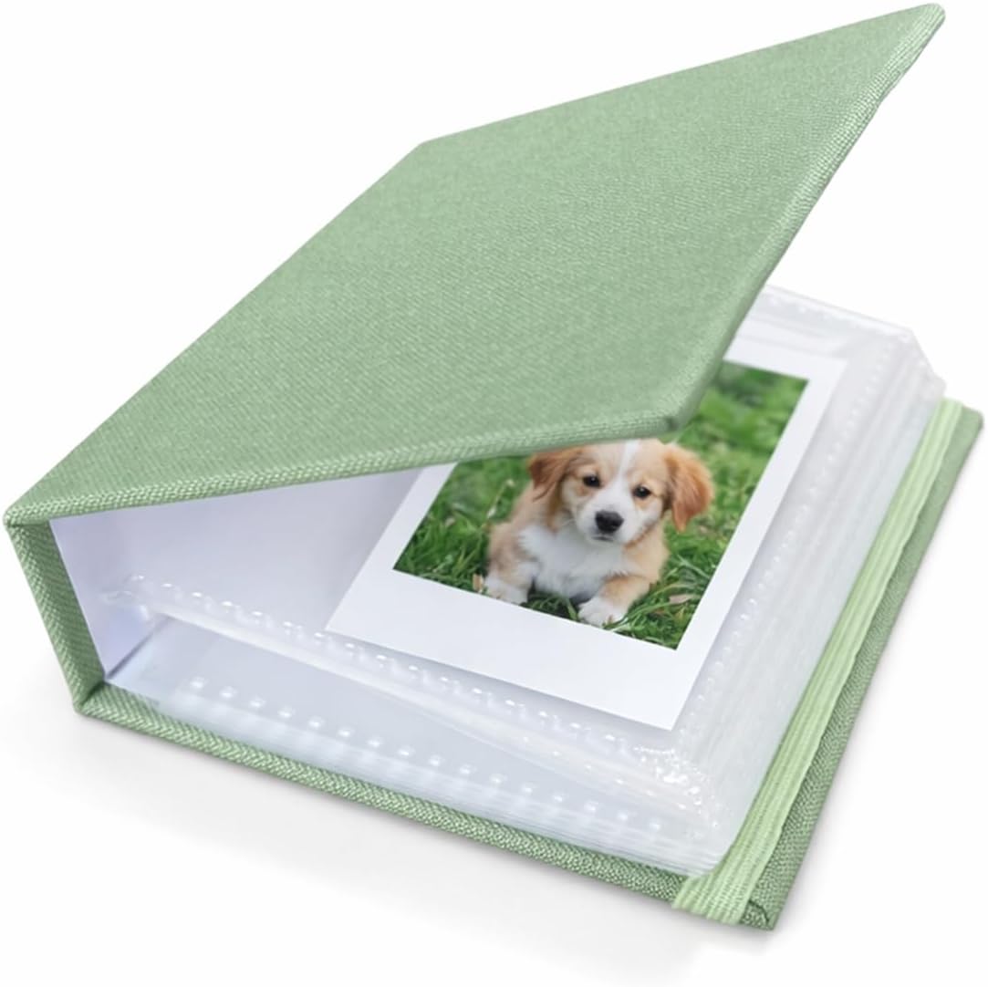 52 Pockets Small Linen Photo Album, Grass Green