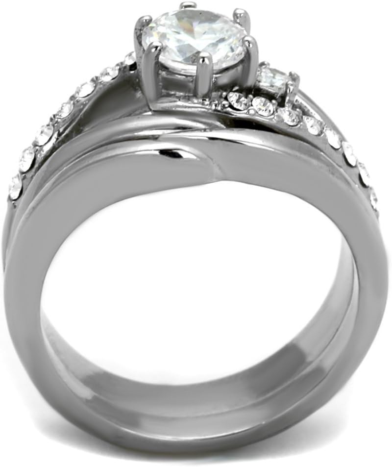 Marimor Jewelry 1.19 Carat Round Cut Cubic Zirconia Stainless Steel Wedding Ring Set Womens Size 5-10