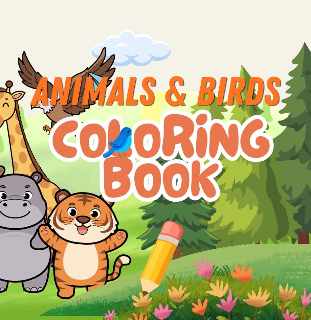ANIMAL & BIRDS COLORING BOOK: Fun & Easy Animals and Birds Coloring Book for Kids Ages 3–6