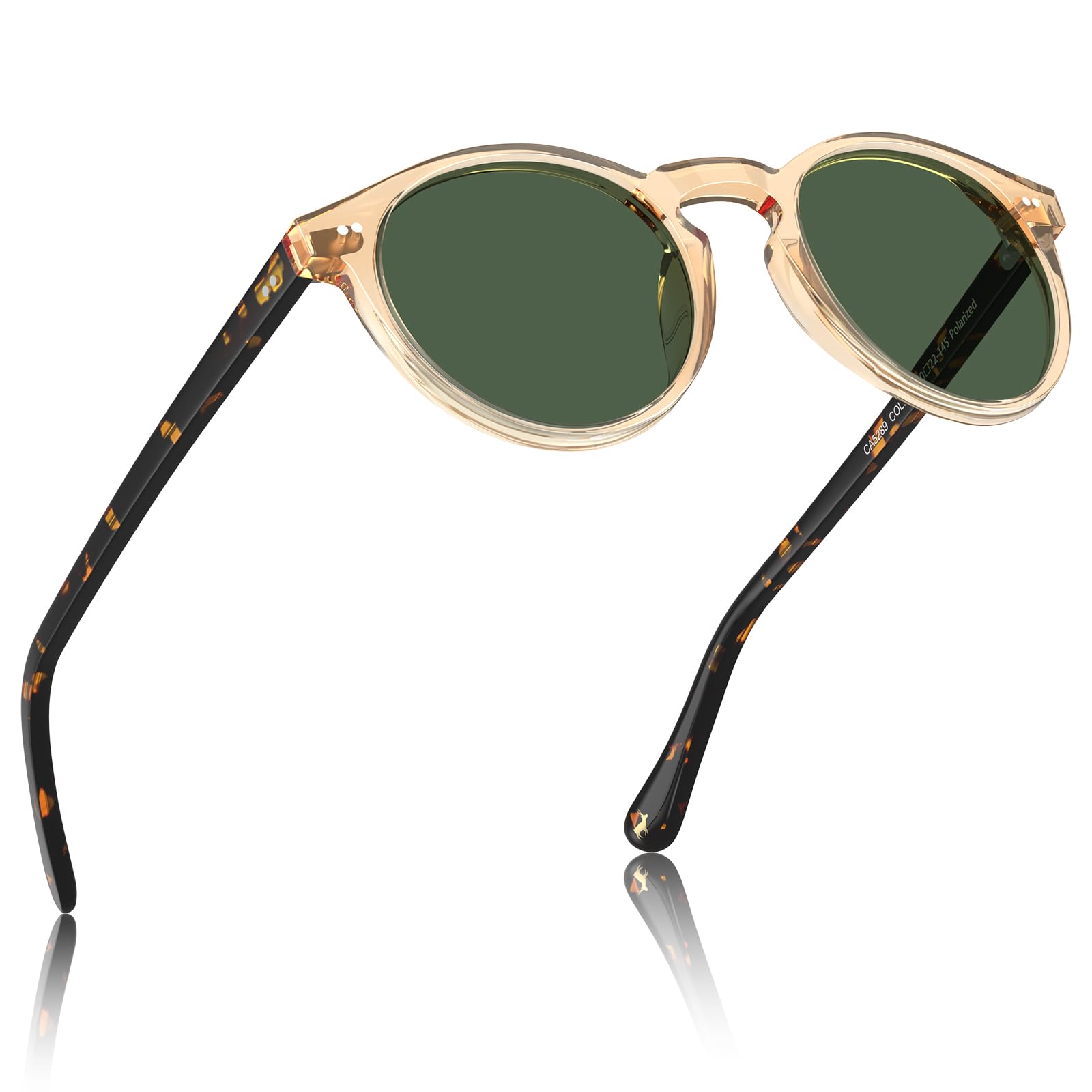 Mens Sunglasses Retro Polarised Eyewear UV400 Protection Round Frame in Acetate CA5289