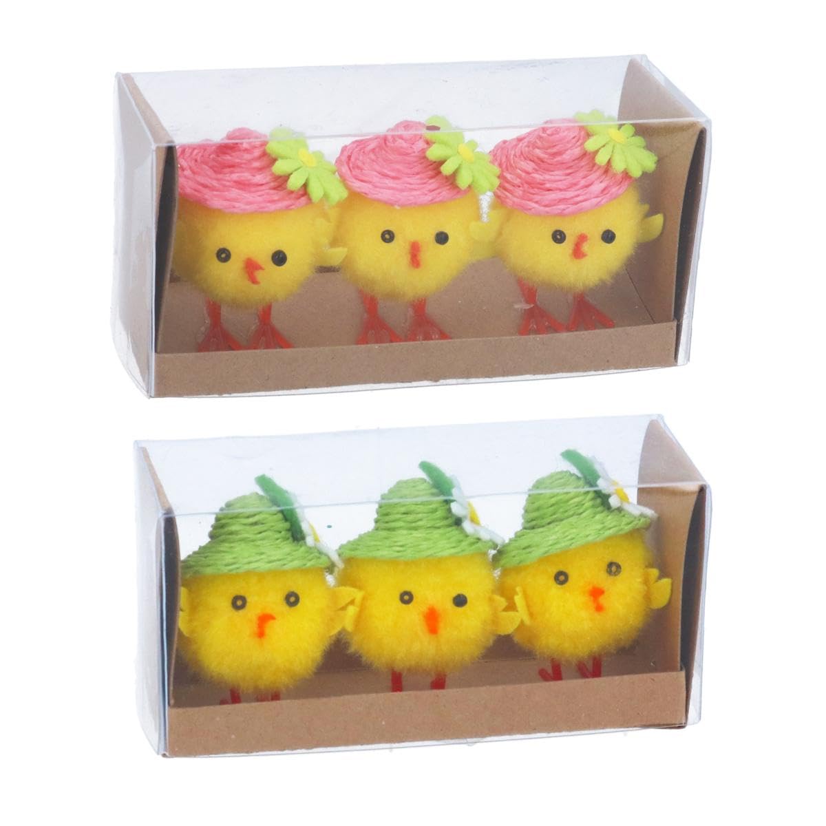 Gisela Graham Set of 6 Easter Chicks with Hats – Cute Fluffy Yellow Chick Decorations – Spring Table, Craft & Easter Display Ornaments