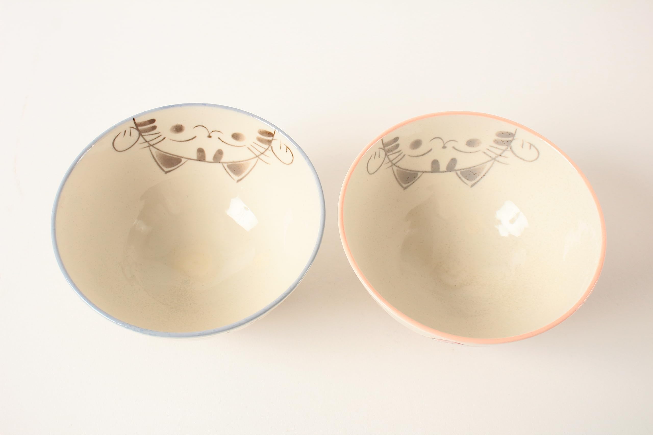 Mino ware Coppia di Ceramiche Giapponesi Ciotola di Riso Smailing Gatti Blu & Rosa made in Japan (Giappone Import) MIG010