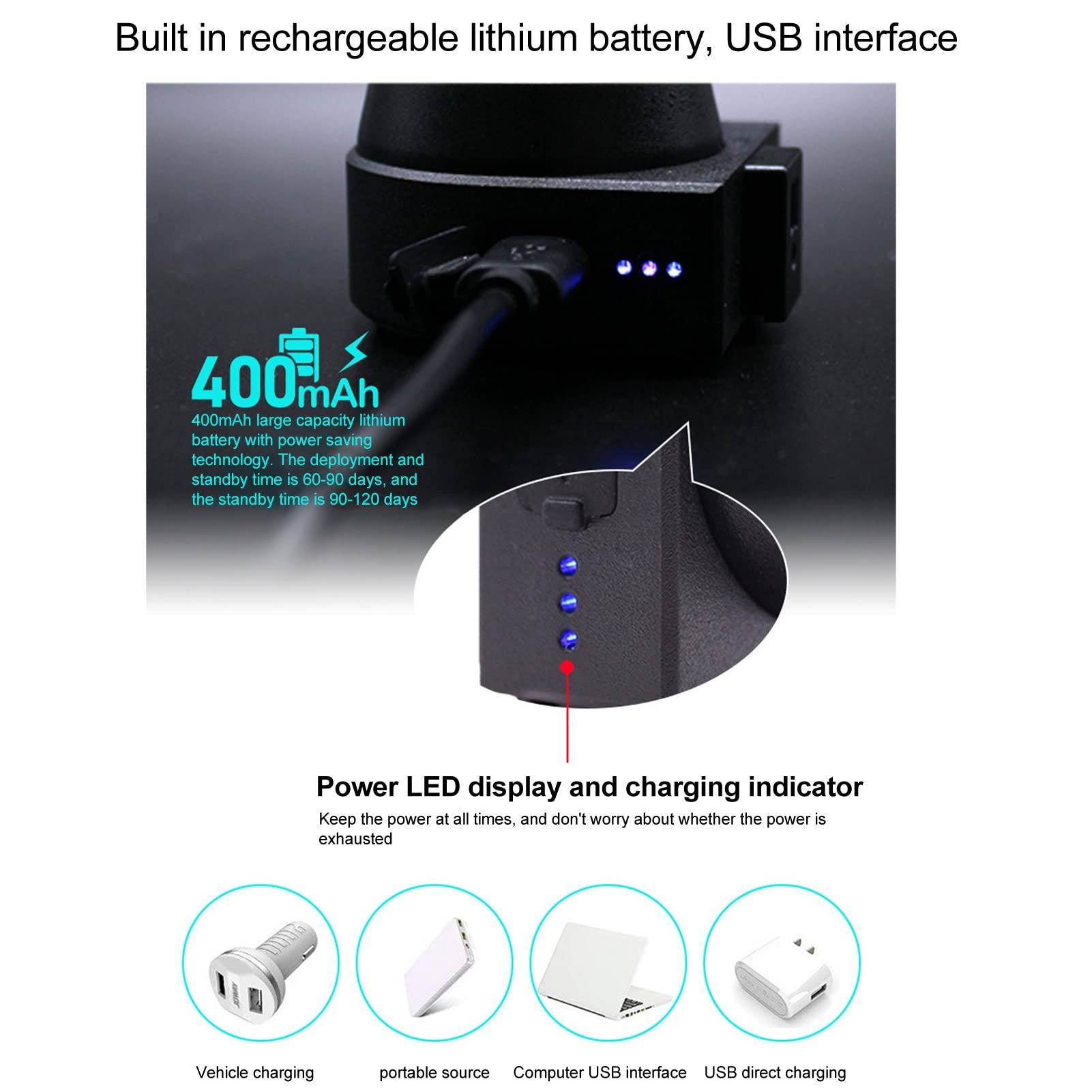 Bocina De Bicicleta con Batería De Litio De Alta Capacidad De 400 MAh, Ciclismo Accesorios con Control Remoto, Indicador De Batería, Sensor De Desplazamiento Tridimensional