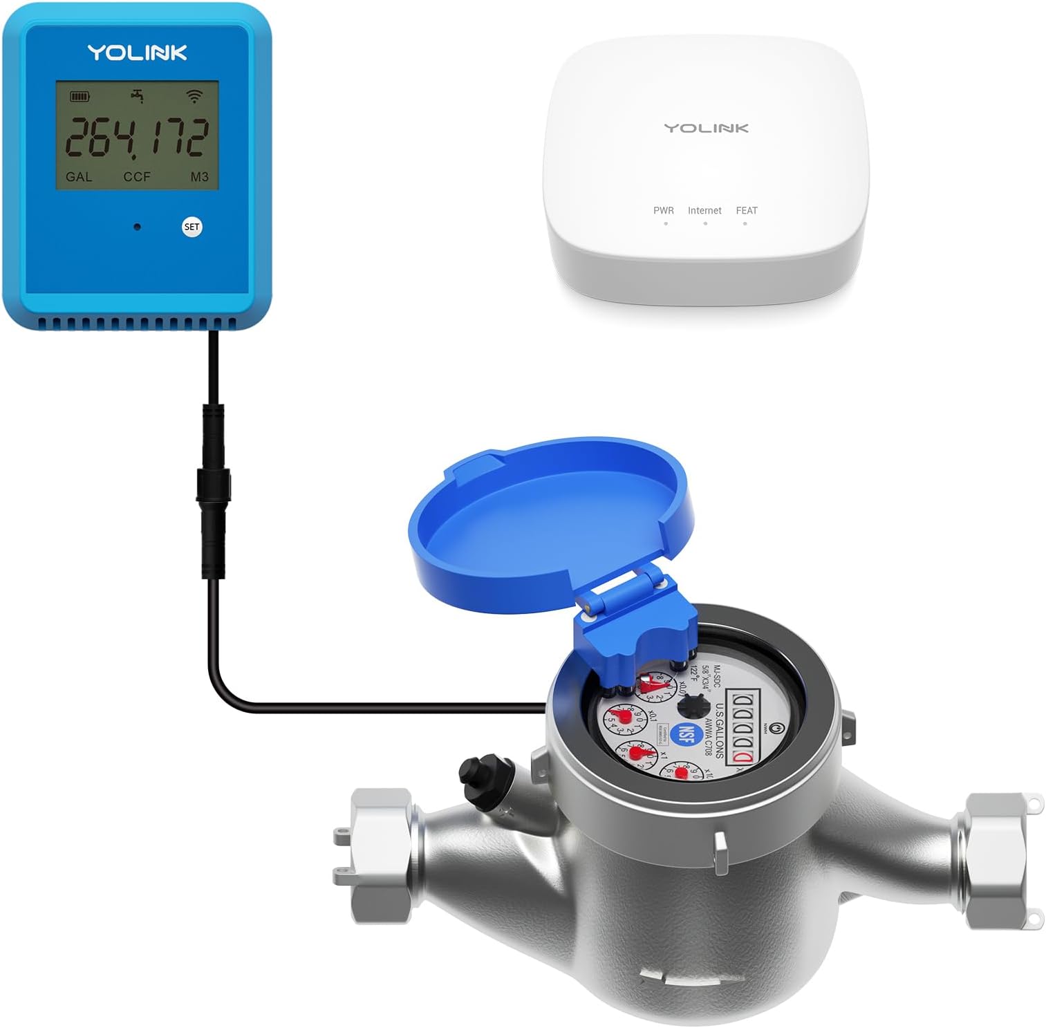 FlowSmart NSF Water Meter, Smart Water Usage Monitor and Water Leak Detection: 0.75 Inch Advanced Smart Home Water Meter, Hub Included, YS1603+YS5007