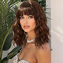 Ucubb Wig for Black Women Short Wavy Curly Bob Wig with Bangs