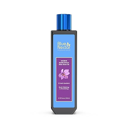 Blue Nectar Kumkumadi Body Oil for Glowing Skin | Moisturizing Body Oil for Dry Skin with Relaxing Aroma | Natural Body Oil for Women & Men (12Herbs, 200ml)