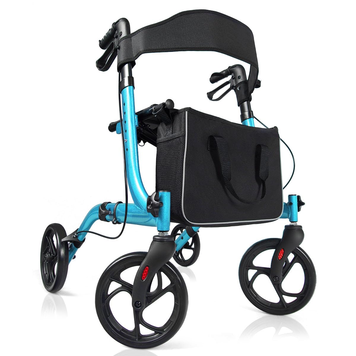 Andador plegable 74 x 61 x 82-95 cm con freno doble y asas ajustables estilo ergonómico aluminio azul 20_0011681