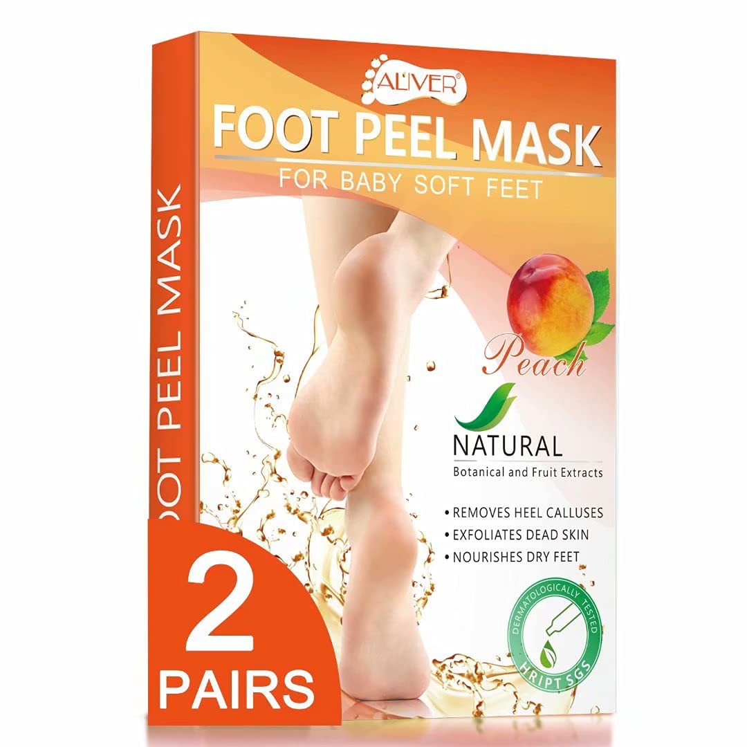 Foot Peel Mask - 2 Pairs - Upgraded Exfoliating and Nourishing Foot Mask for Calluses Cracks and Dry Feet - 100% Natural Ingredients - Get Baby Soft Foot with No Hurt - for Women & Men, Peach Scented