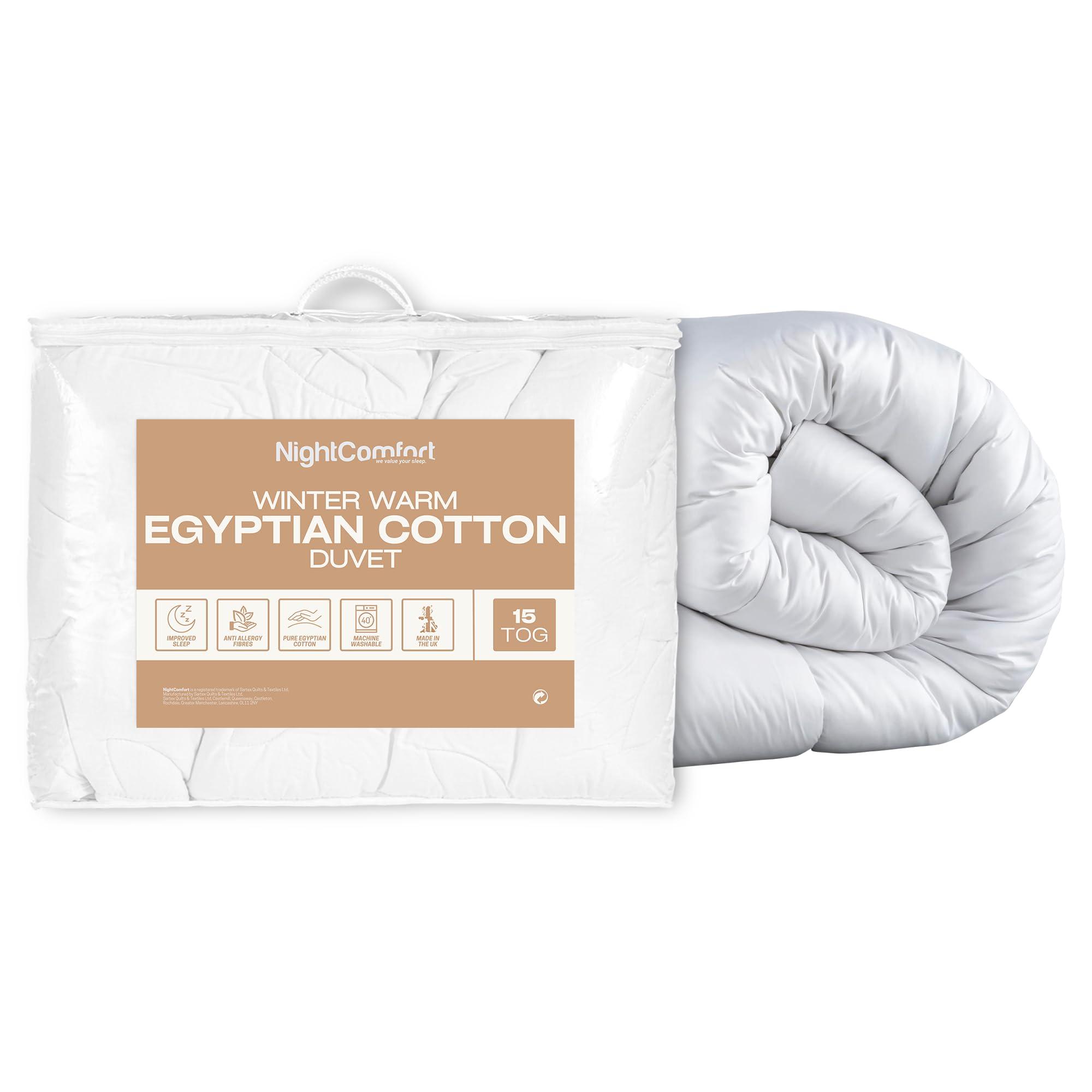 Night Comfort Luxury Egyptian Cotton Fabric Cover Polyester Duvet (15 tog, Double)