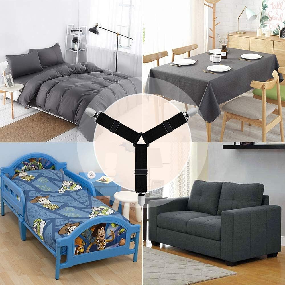 Struqta Bed Sheet Fastener, 4 Pcs Adjustable Triangle Elastic Bed Sheet Holder Straps with Heavy Duty Grippers Clips for Bed Sheets, Mattress Covers, Sofa Cushion (14cm, Black) : Home & Kitchen