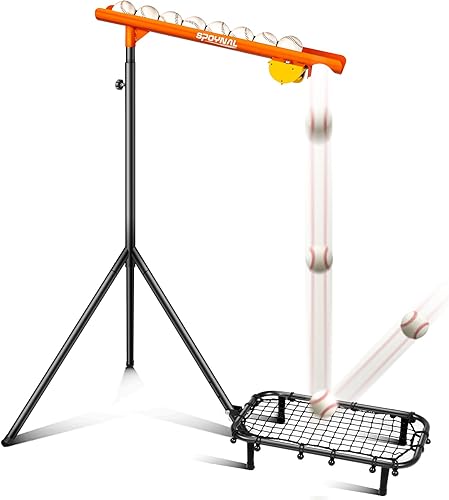 Entrenador de lanzamiento suave automático de béisbol con red de rebote, altura ajustable de 52 a 72 pulgadas, capacidad de 8 bolas, caída