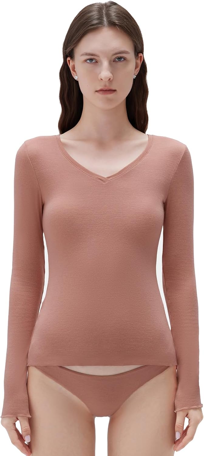 SUUKSESS Cloud Cashmere Women V Neck Fitted Long Sleeve Shirt Basic Soft Knit Tops - Image 2