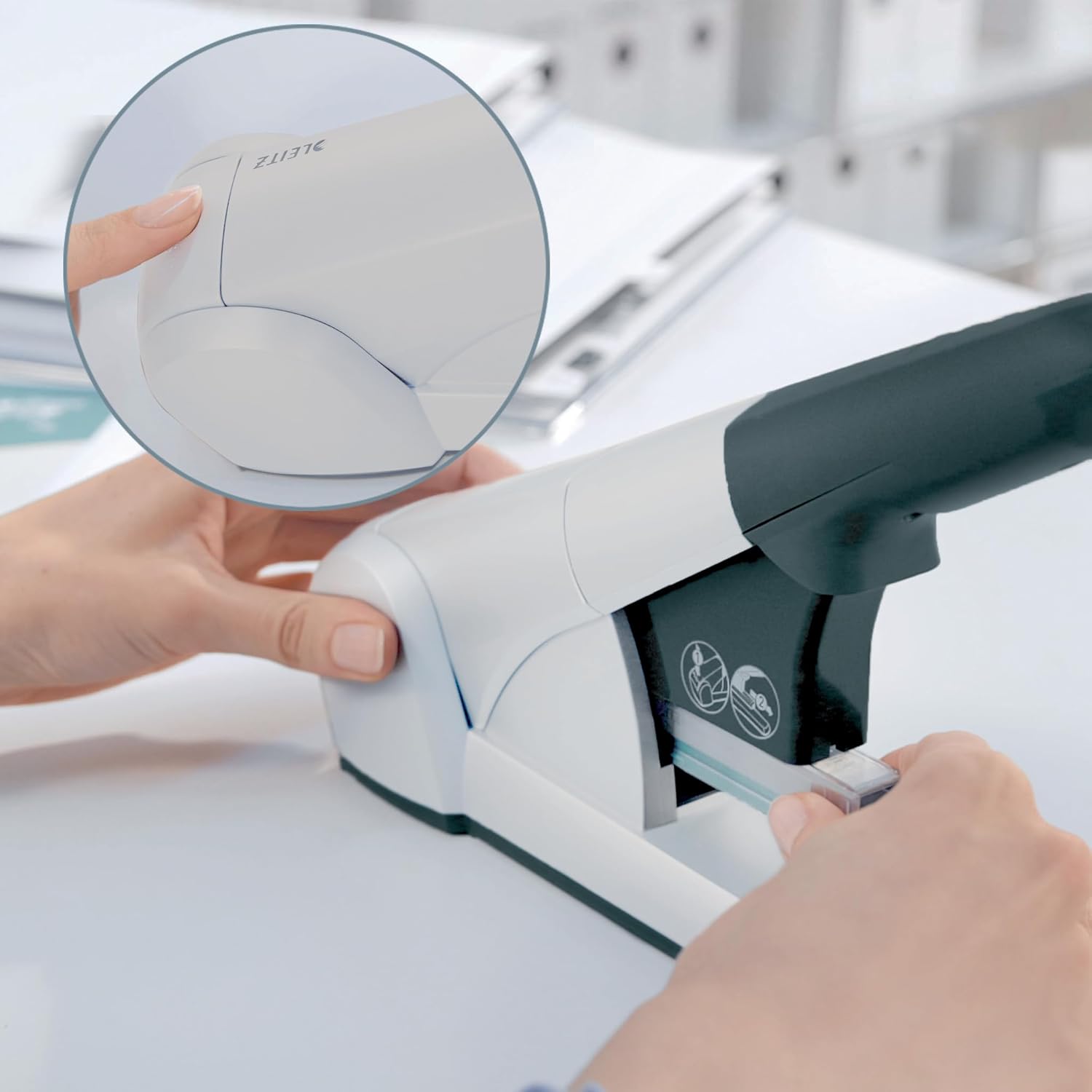Leitz Heavy Duty Stapler, 80 Sheet Capacity, Ergonomic Metal Body, Includes Staples, 55510084 - Silver