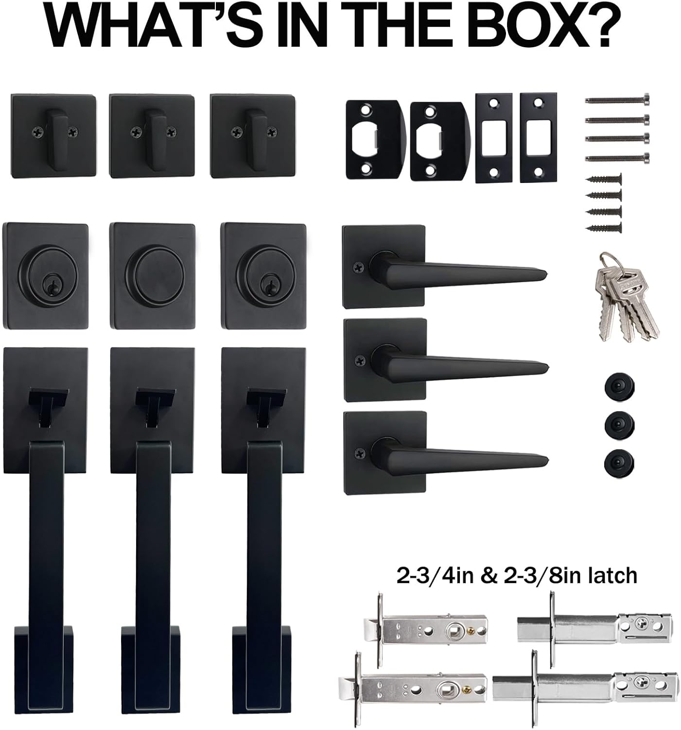 Keyed Alike Double Door Handle Set&Single Door Handle Set, Matte Black Halifax Exterior Door Lockset with Deadbolt&Lever, Left&Right Handed