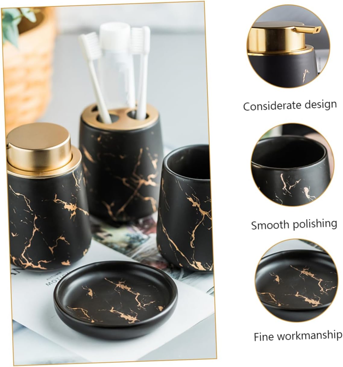 Mobestech Bathroom Toothbrush Holder Organizer Toothpaste Cup Soap Tray Wash Cup Dark Toiletry