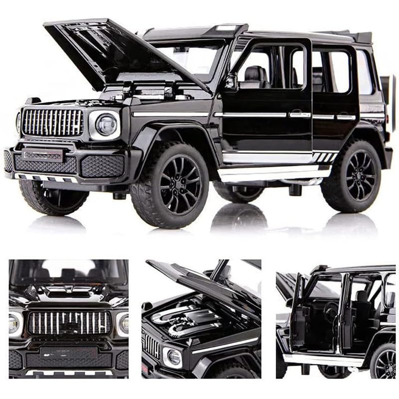 Image of PINQUE Kids New 1:32 BB700 Diecast Alloy Metal Pull Back Car With Openable Doors, Music, Sound and Light - Vehicle Toy for Boys (Black)
