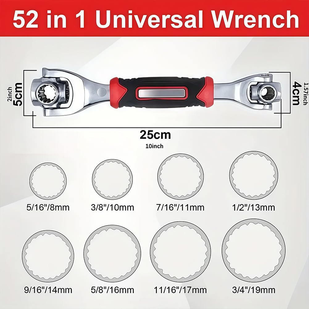 Multi-function Wrench Tool,52 in 1 Socket Wrench Tool,Spanner Tool for Home and Car Repair(with 360 Degree Rotating Head)