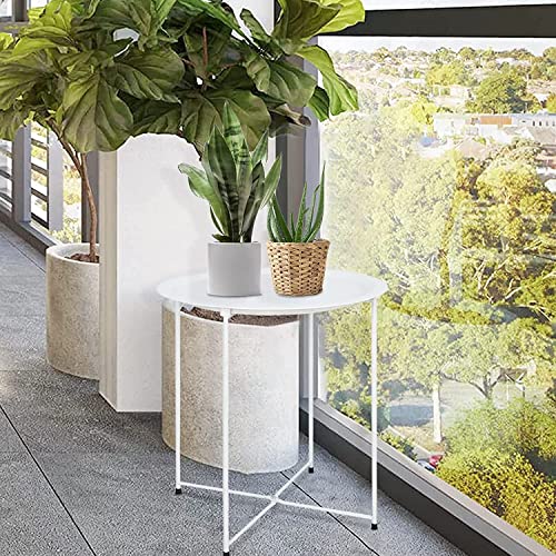 Garden 4 You ASIN End Table Set Of 2, Outdoor Side Table, Small Patio Table Metal Side Table, Round Folding Side Table, For Outdoor And Living Room,White thumb #4