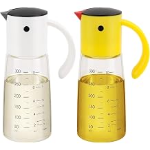 Vucchini Glass Olive Oil Dispenser Bottle Set 10 oz Yellow White | Auto Flip Non-drip Spout Vinegar, Soy Sauce dispenser for Cooking Kitchen