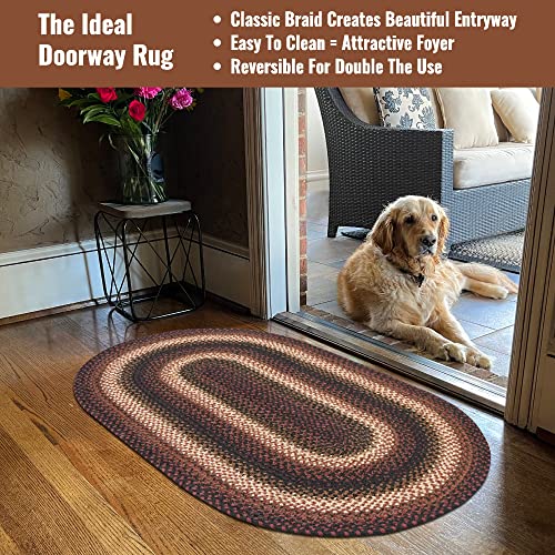 Homespice Prescott Oval Braided Rug 27X45, Black & Burgundy, Rustic Design For Entryway, Kitchen, Bathroom #TOP3