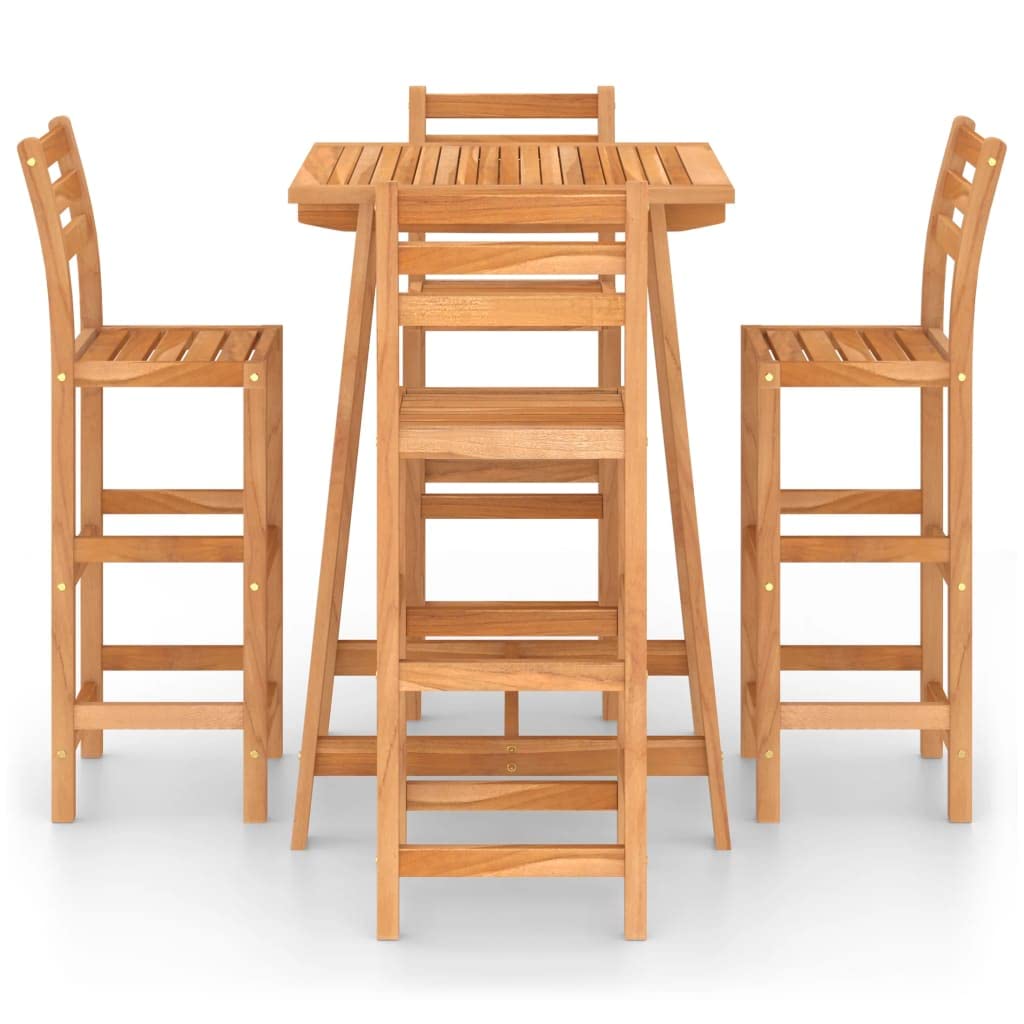 Juego de 5 piezas de muebles de bar de madera maciza de acacia para jardín, bar o patio, taburetes de bar con respaldo y reposapiés