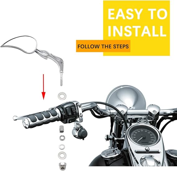 DREAMIZER Motorcycle Mirrors Teardrop Flame Chrome Compatible with Sportster XL 883 1200 48 72 Softial Street Dyna Bob Street Glide Road King Night Train,Chrome#