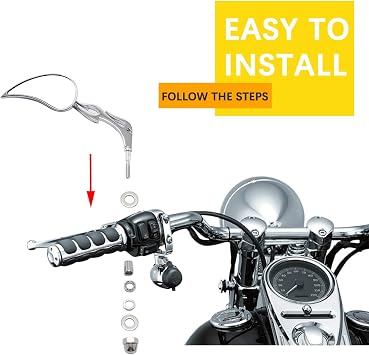 DREAMIZER Motorcycle Mirrors Teardrop Flame Chrome Compatible with Sportster XL 883 1200 48 72 Softial Street Dyna Bob Street Glide Road King Night Train,Chrome#