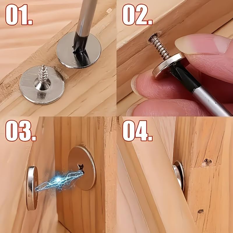 6set Invisible Magnetic Door Catches Set of 6, Metal Concealed Cabinet Catch, for Kitchen Glass Doors and Furniture Cupboards, Silver