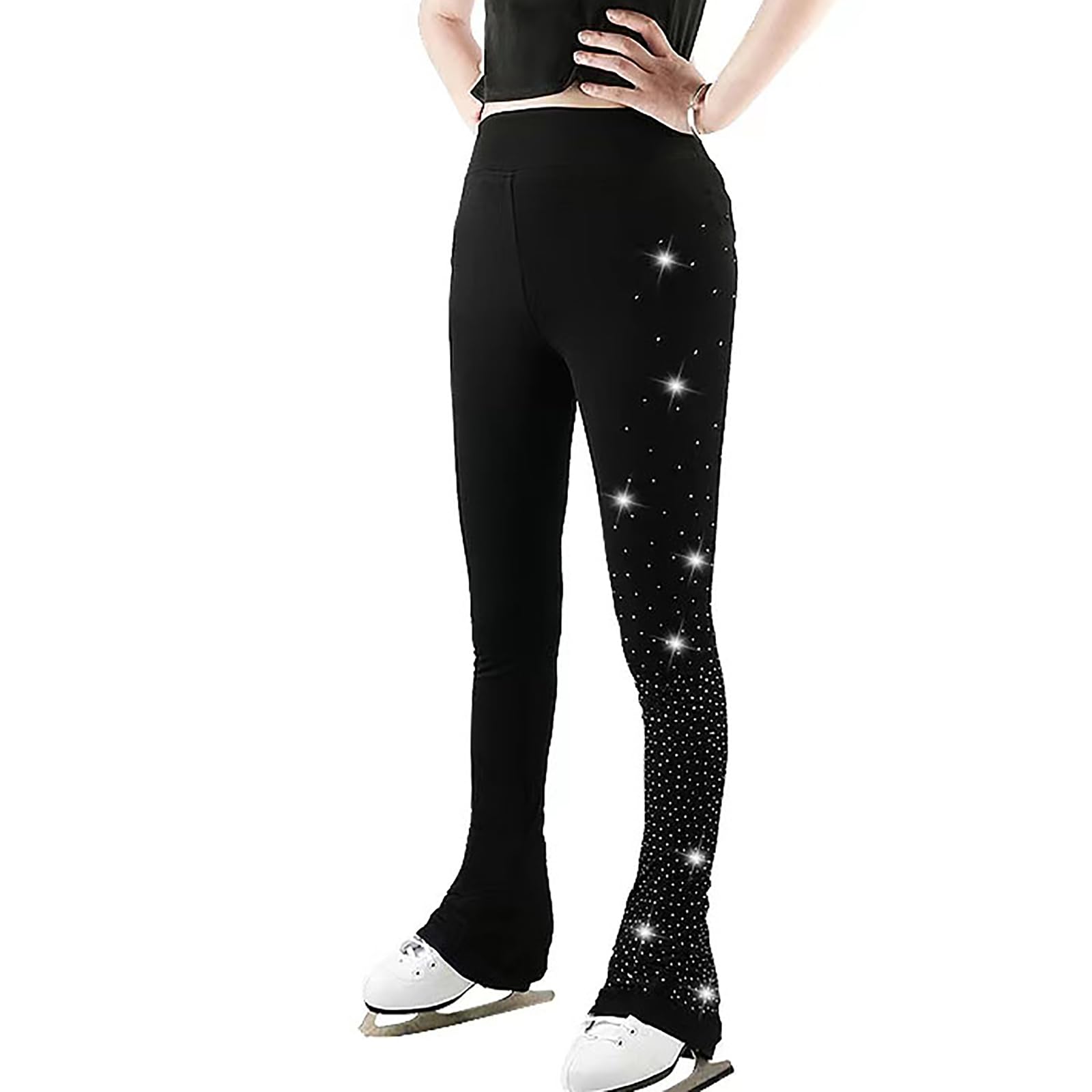 Pantalon de Patinage Artistique pour Filles et Femmes Doublé Polaire Chaud Pantalon Patin À Glace Leggings(Size:L,Color:Noir)