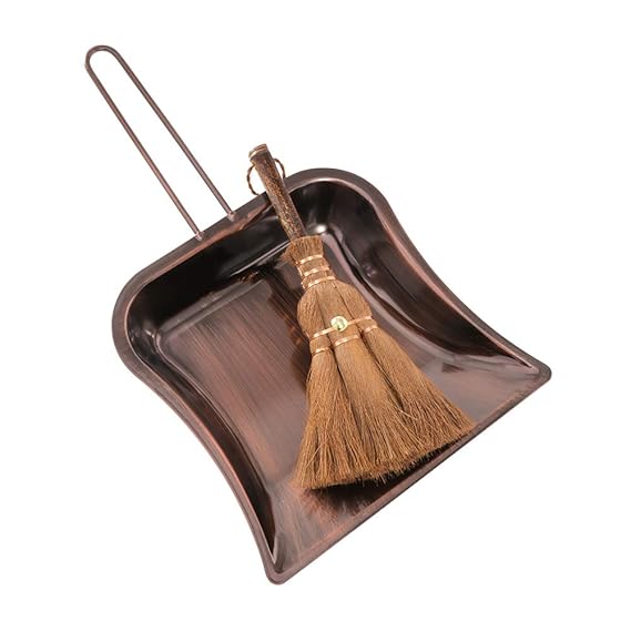Small Metal Dustpan and Brush Set Heavy Duty Vintage Dust Pan Natural