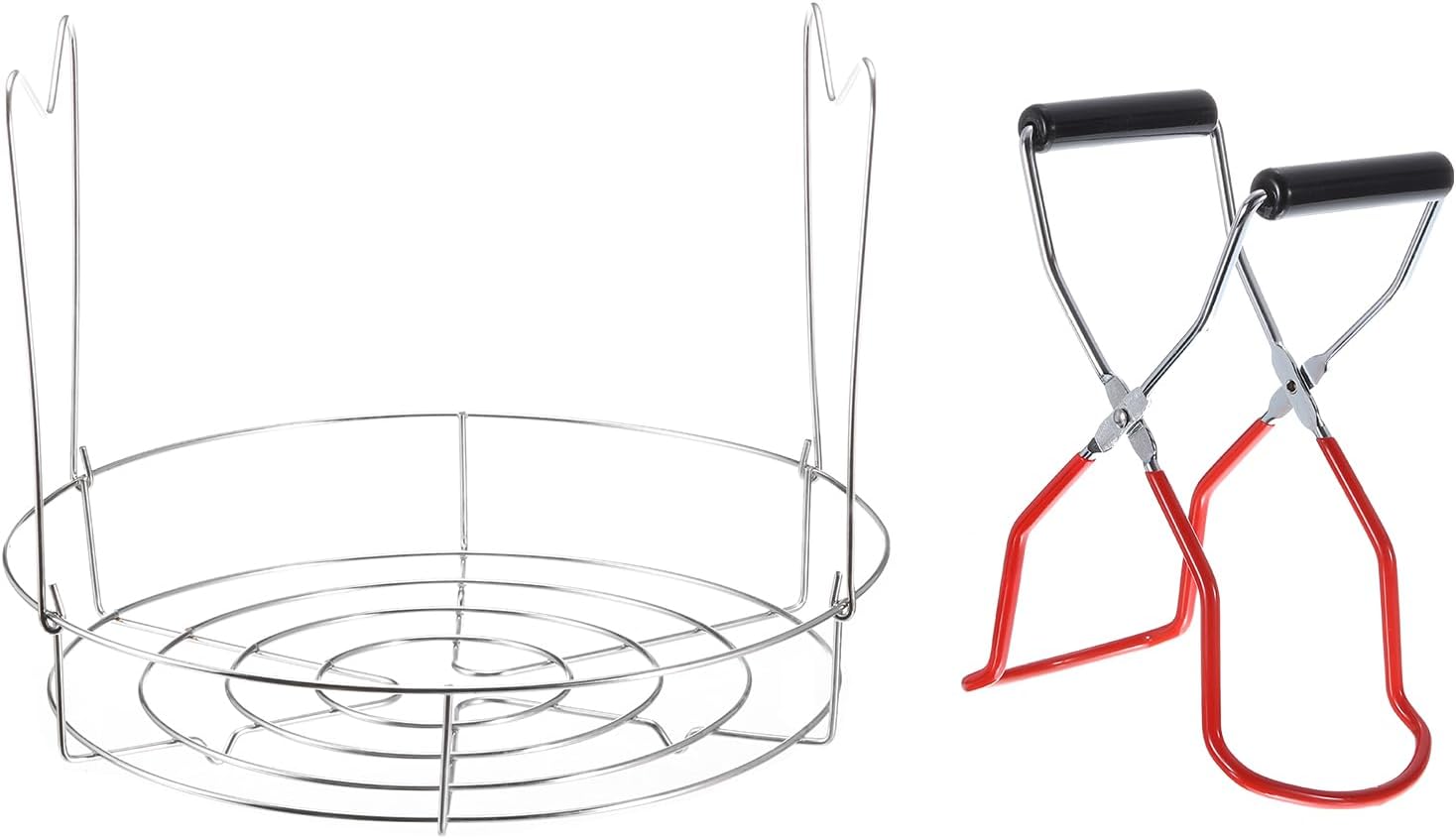uxcell 11" Canning Rack with Tongs, Stainless Steel Steamer Canning Jar Rack with Heart Shaped Handle, for Mason Jars Ball Jars, 2 Pack