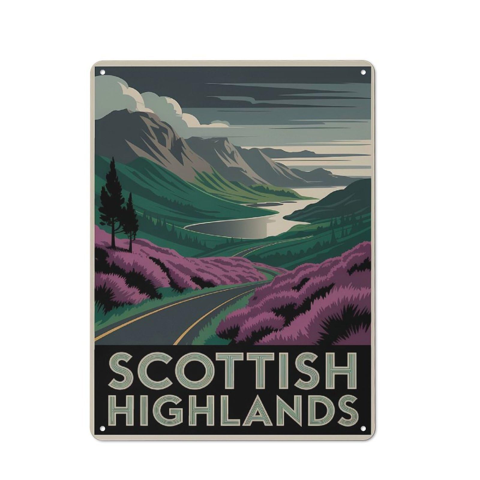 Junmoney Style-22 Scottish Highlands Travel Metal Wall Plaque 40X30cm, Character Room Wall Plaque For Hallway, Home Bar, Garage Or Study
