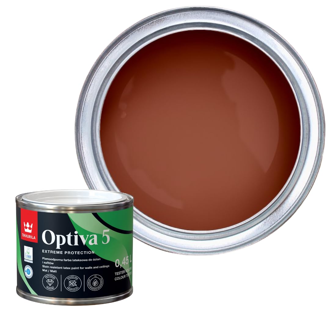 TIKKURILA Optiva 5 Matt Emulsion Paint – Durable, Scrubbable & Easy-Clean for Walls and Ceilings | Zero VOC - 0.5L Terracotta N405 — image 1