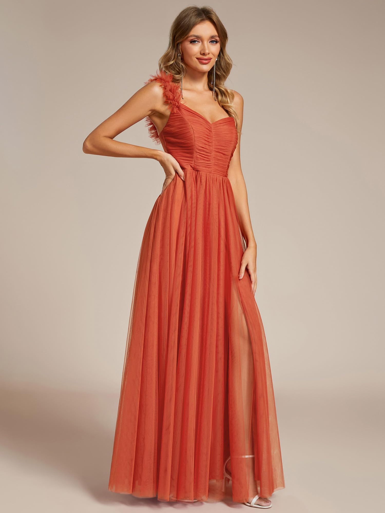 Ever-Pretty Vestido Dama de Honor para Mujer Hombro Cintura Alta Sin Mangas Fiesta Maxi Vestido ES01911-P